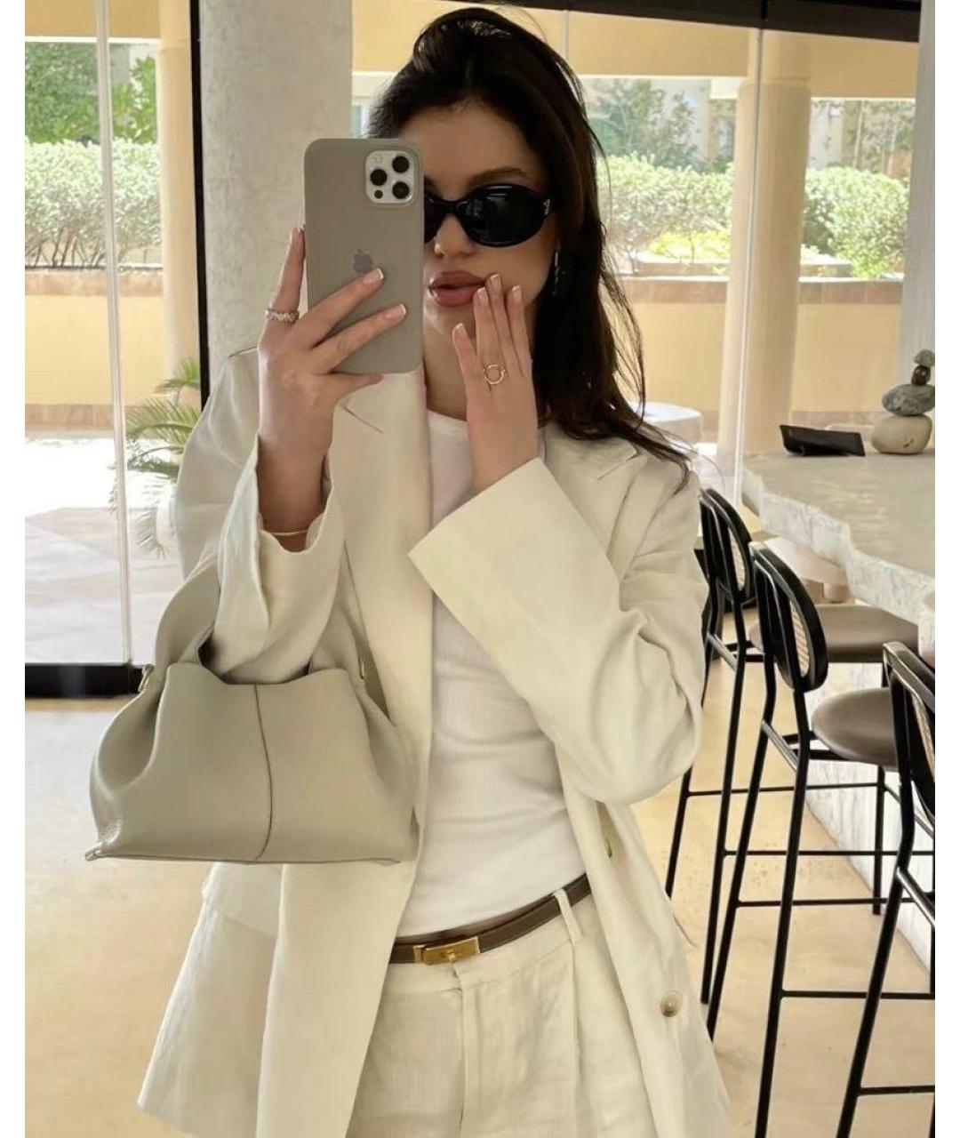 POLENE Бежевая кожаная сумка с короткими ручками, фото 2