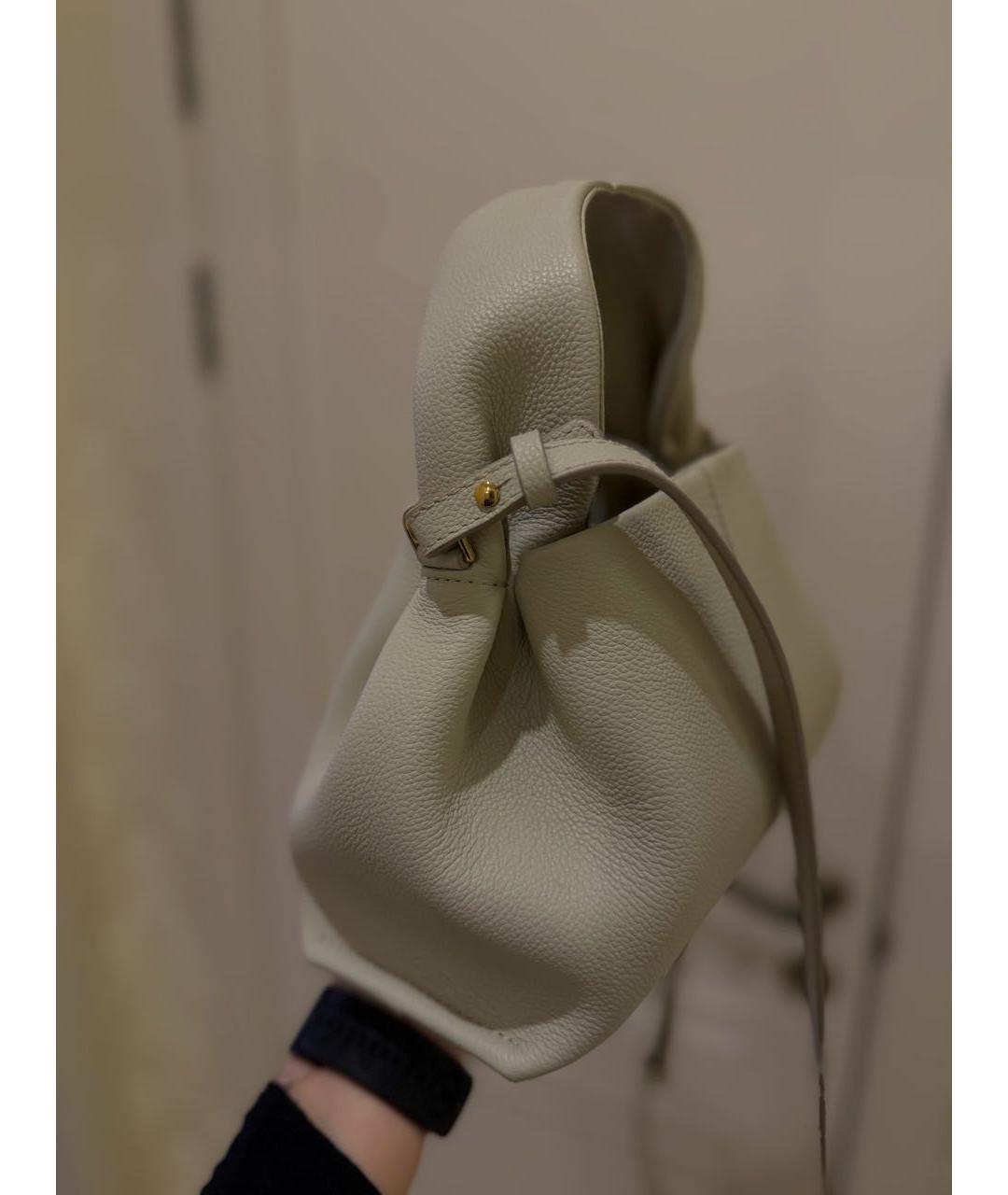 POLENE Бежевая кожаная сумка с короткими ручками, фото 4