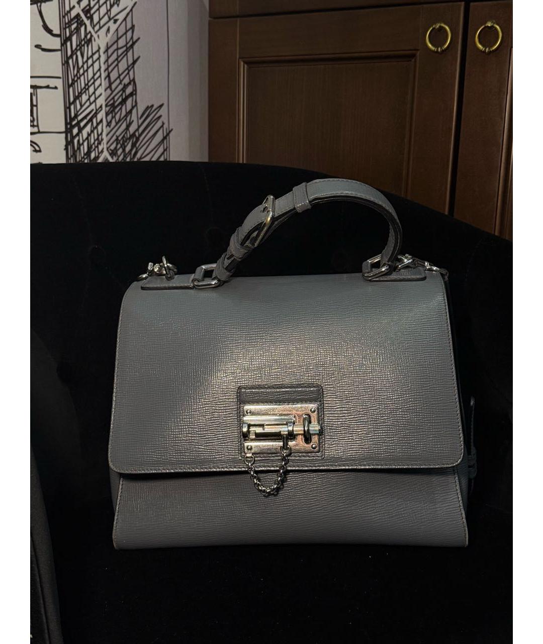 DOLCE&GABBANA Серая кожаная сумка с короткими ручками, фото 5