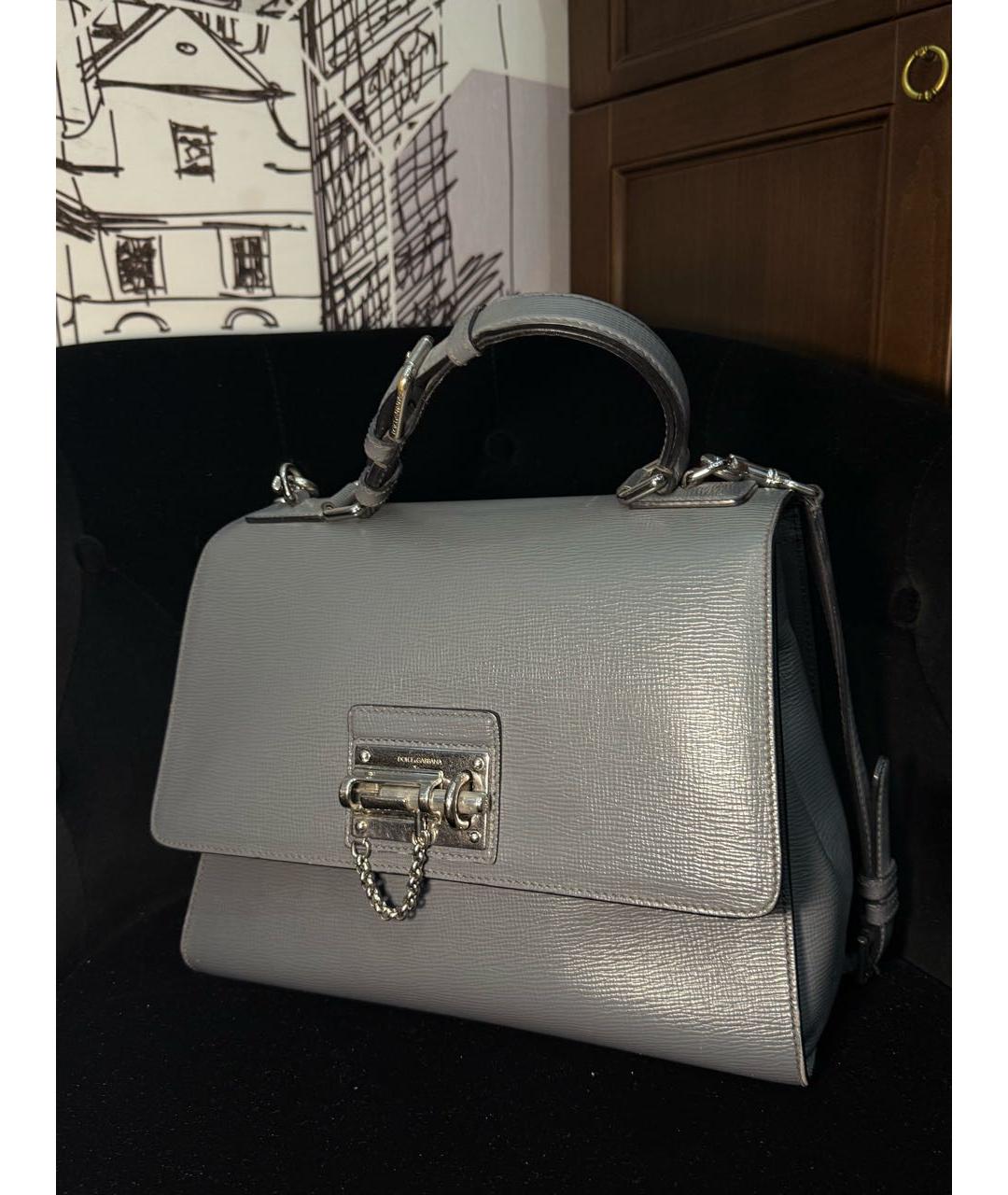 DOLCE&GABBANA Серая кожаная сумка с короткими ручками, фото 2