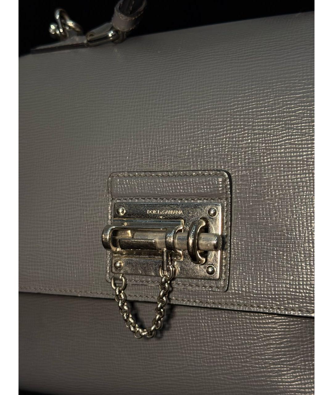 DOLCE&GABBANA Серая кожаная сумка с короткими ручками, фото 3