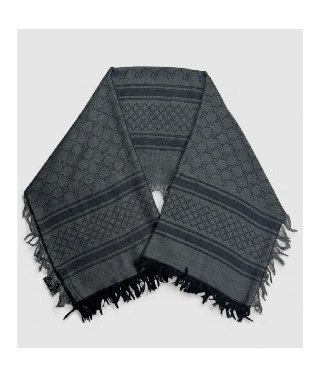 GUCCI Серый шерстяной шарф, фото 3