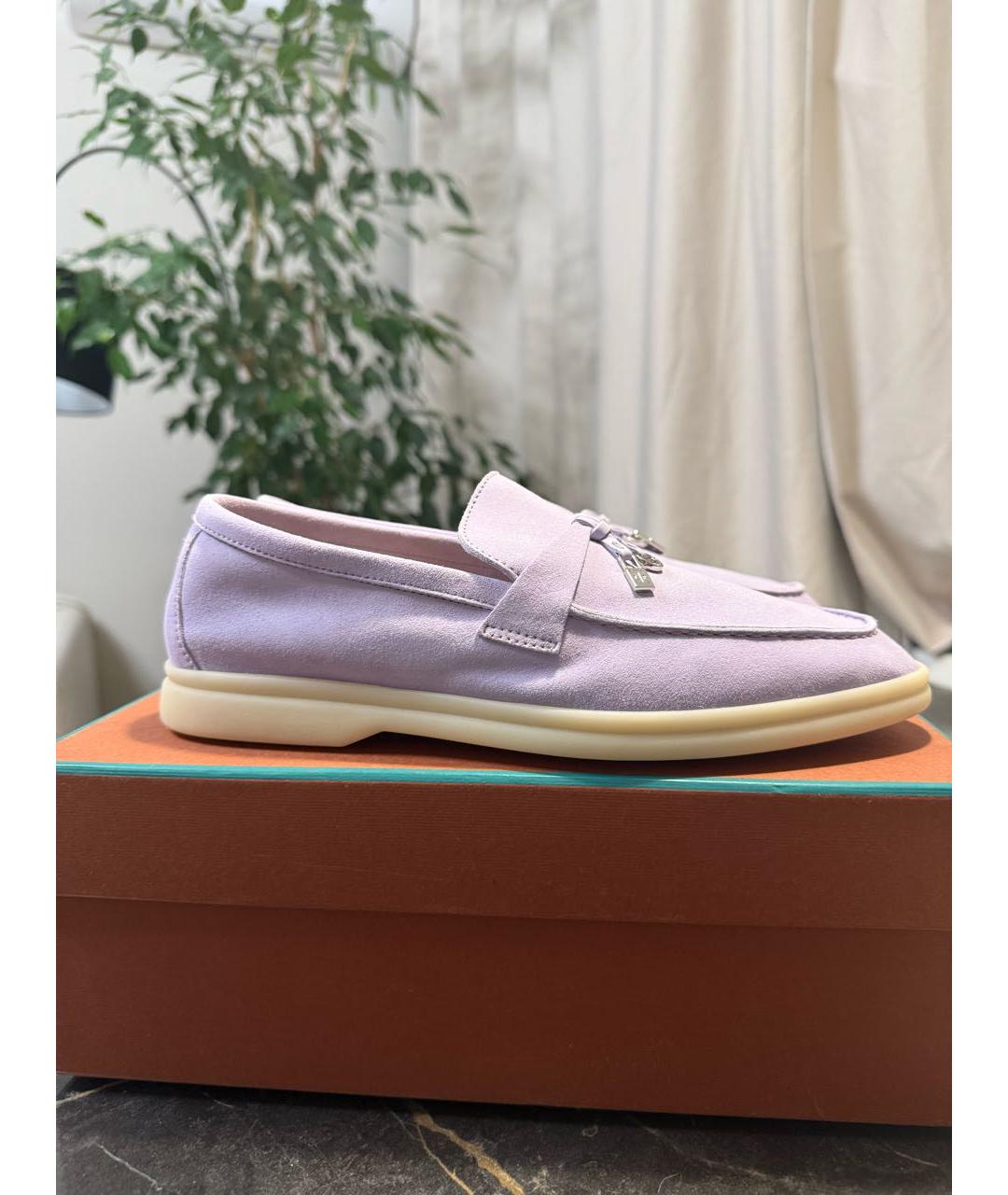 LORO PIANA Фиолетовые замшевые лоферы, фото 8