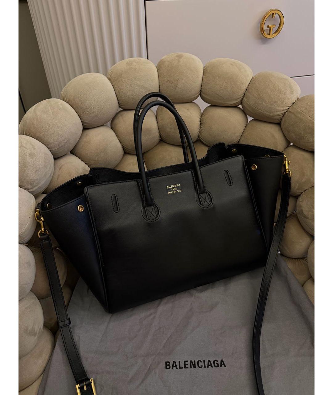 BALENCIAGA Черная кожаная сумка тоут, фото 3