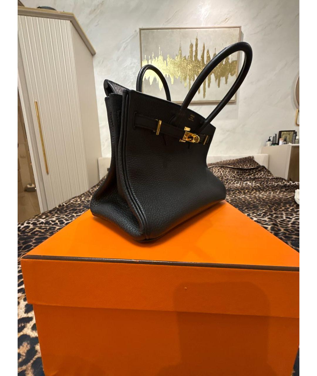 HERMES Черная кожаная сумка с короткими ручками, фото 2