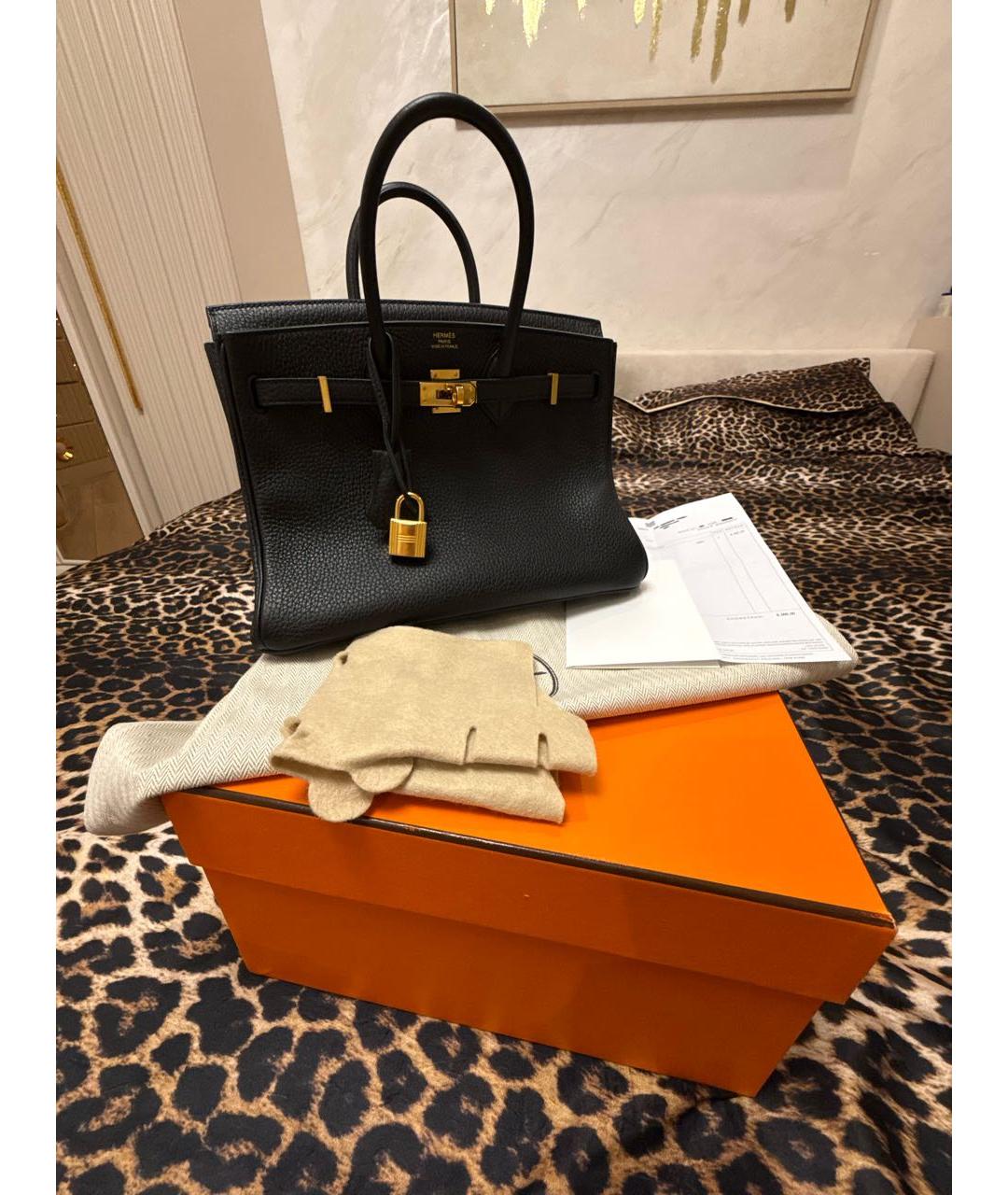 HERMES Черная кожаная сумка с короткими ручками, фото 5