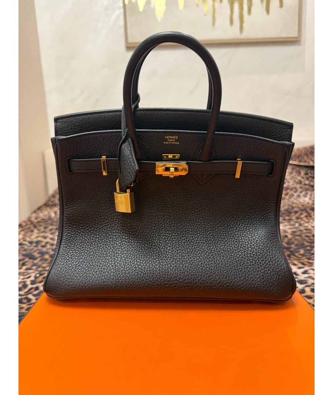 HERMES Черная кожаная сумка с короткими ручками, фото 6