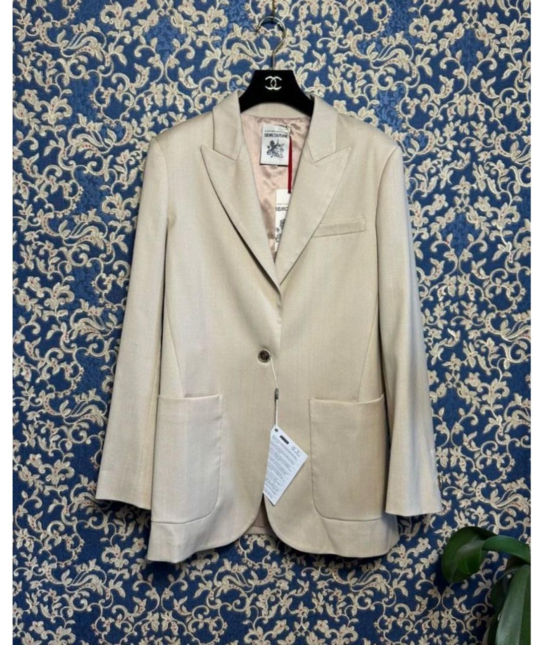 SEMICOUTURE Бежевый шерстяной жакет/пиджак, фото 2