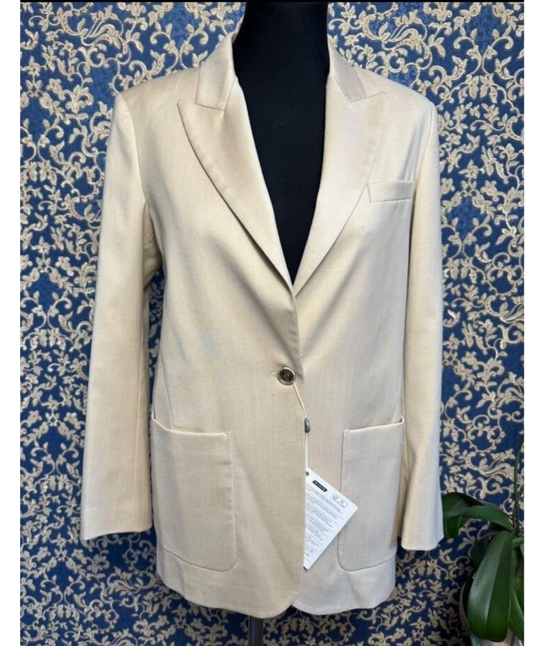 SEMICOUTURE Бежевый шерстяной жакет/пиджак, фото 4