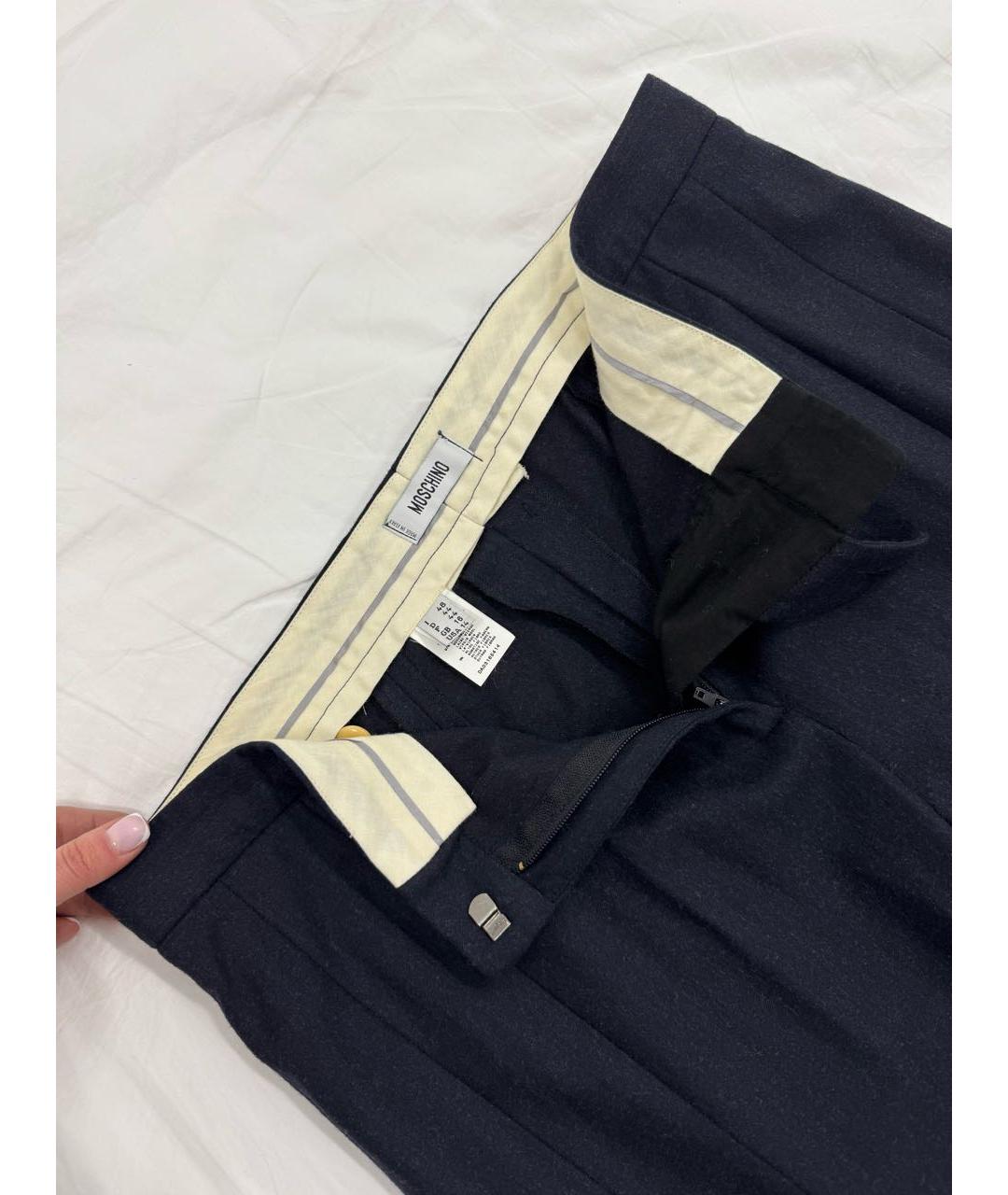 MOSCHINO Темно-синие шерстяные классические брюки, фото 4