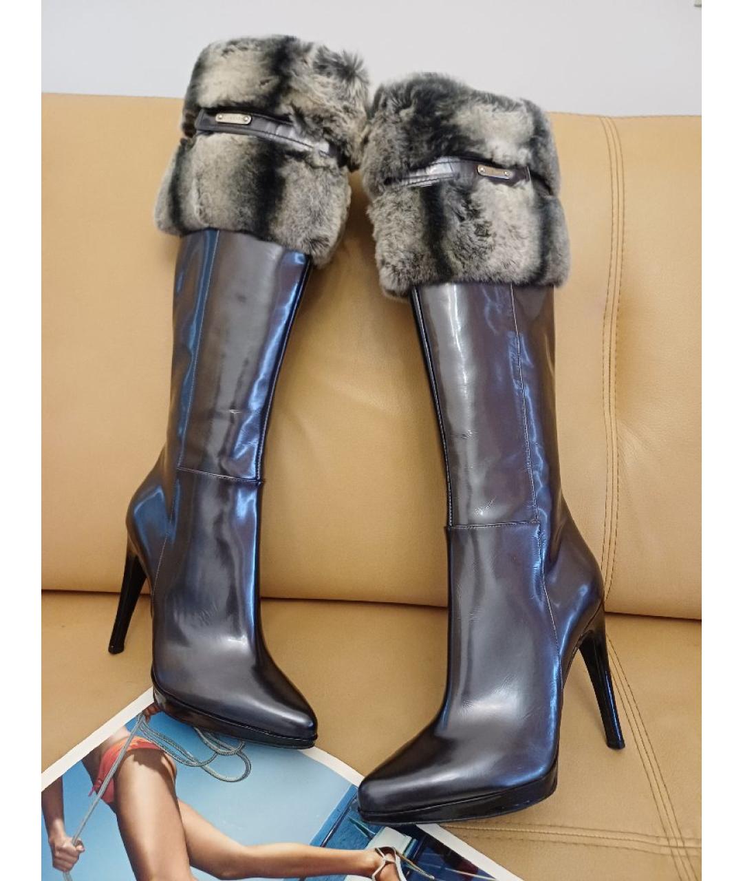 CASADEI Серые сапоги из лакированной кожи, фото 5