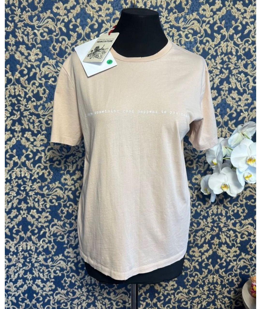 SEMICOUTURE Бежевая хлопковая футболка, фото 3