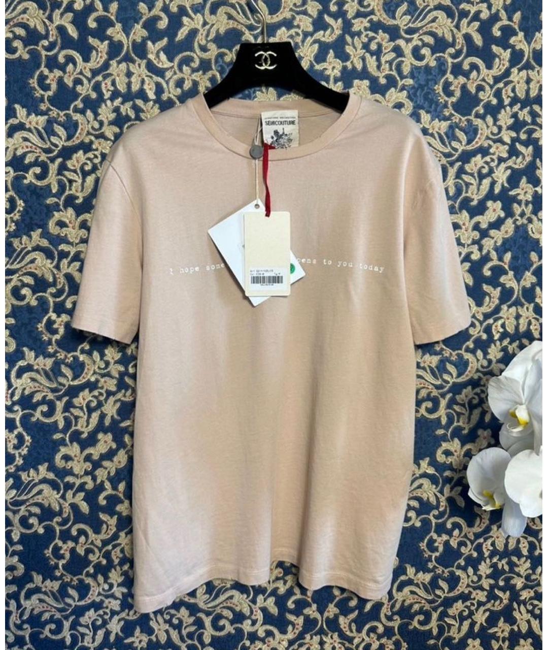 SEMICOUTURE Бежевая хлопковая футболка, фото 8