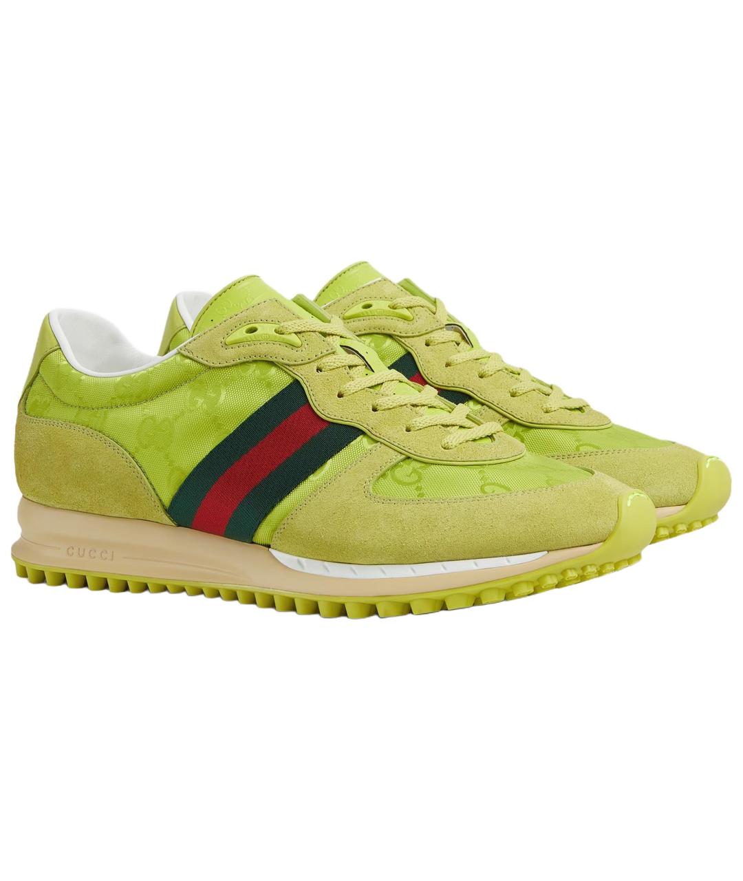 GUCCI Зеленые текстильные низкие кроссовки / кеды, фото 3