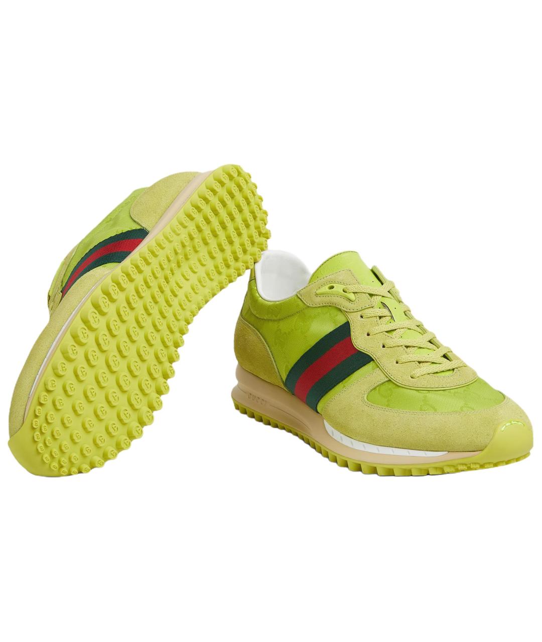 GUCCI Зеленые текстильные низкие кроссовки / кеды, фото 6