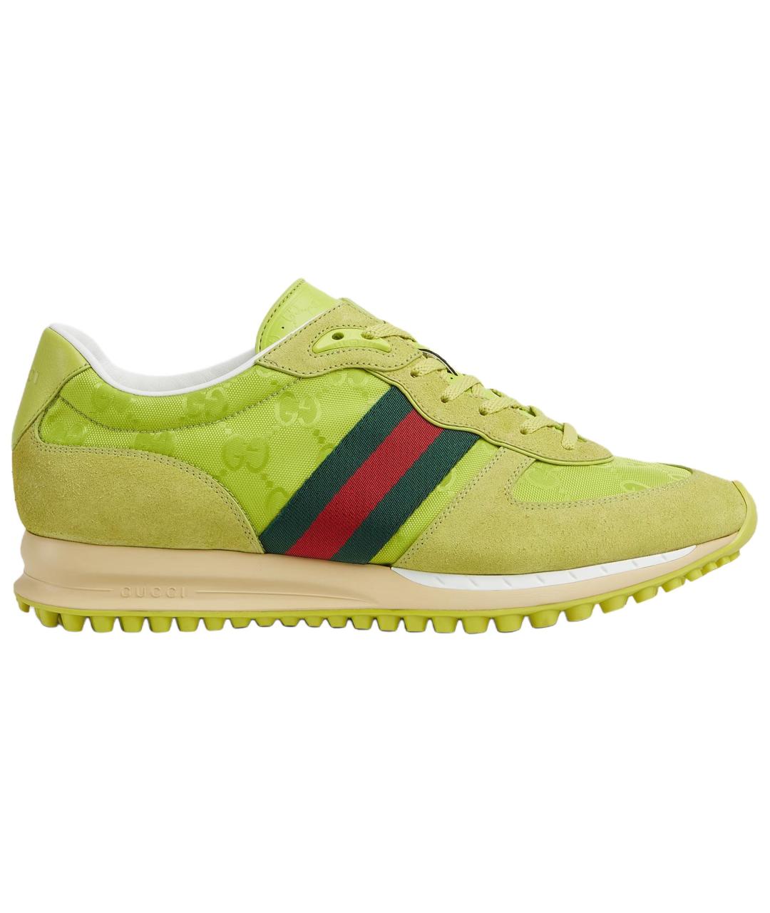 GUCCI Зеленые текстильные низкие кроссовки / кеды, фото 1