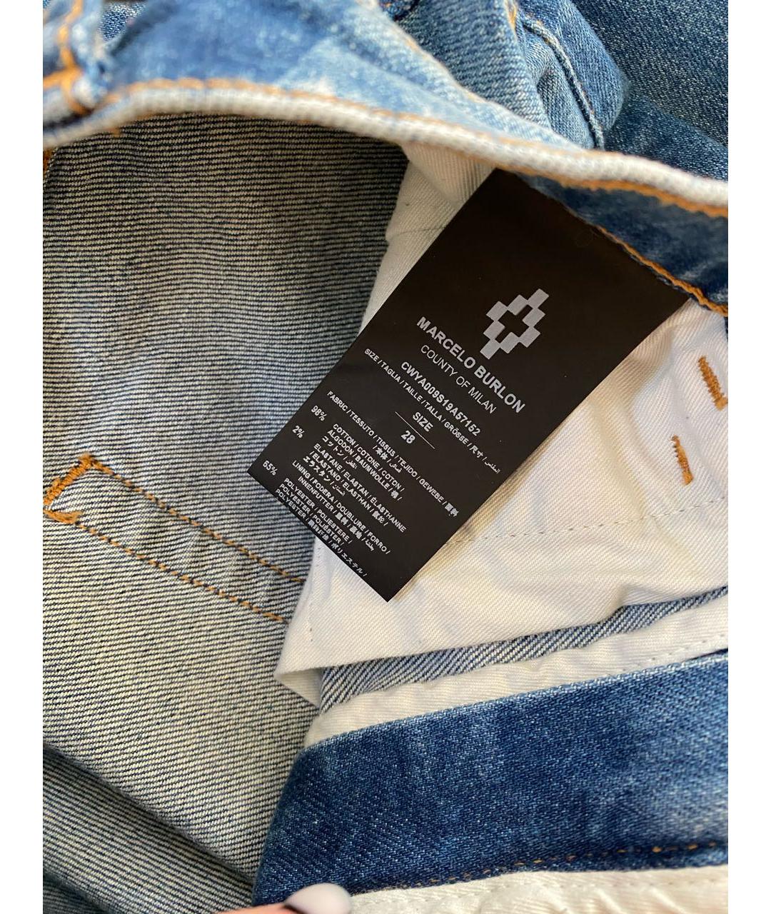 MARCELO BURLON Голубые хлопко-эластановые джинсы слим, фото 8