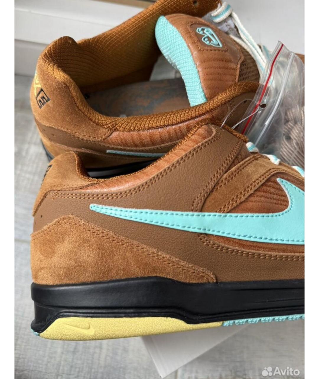 NIKE Коричневые кожаные низкие кроссовки / кеды, фото 5