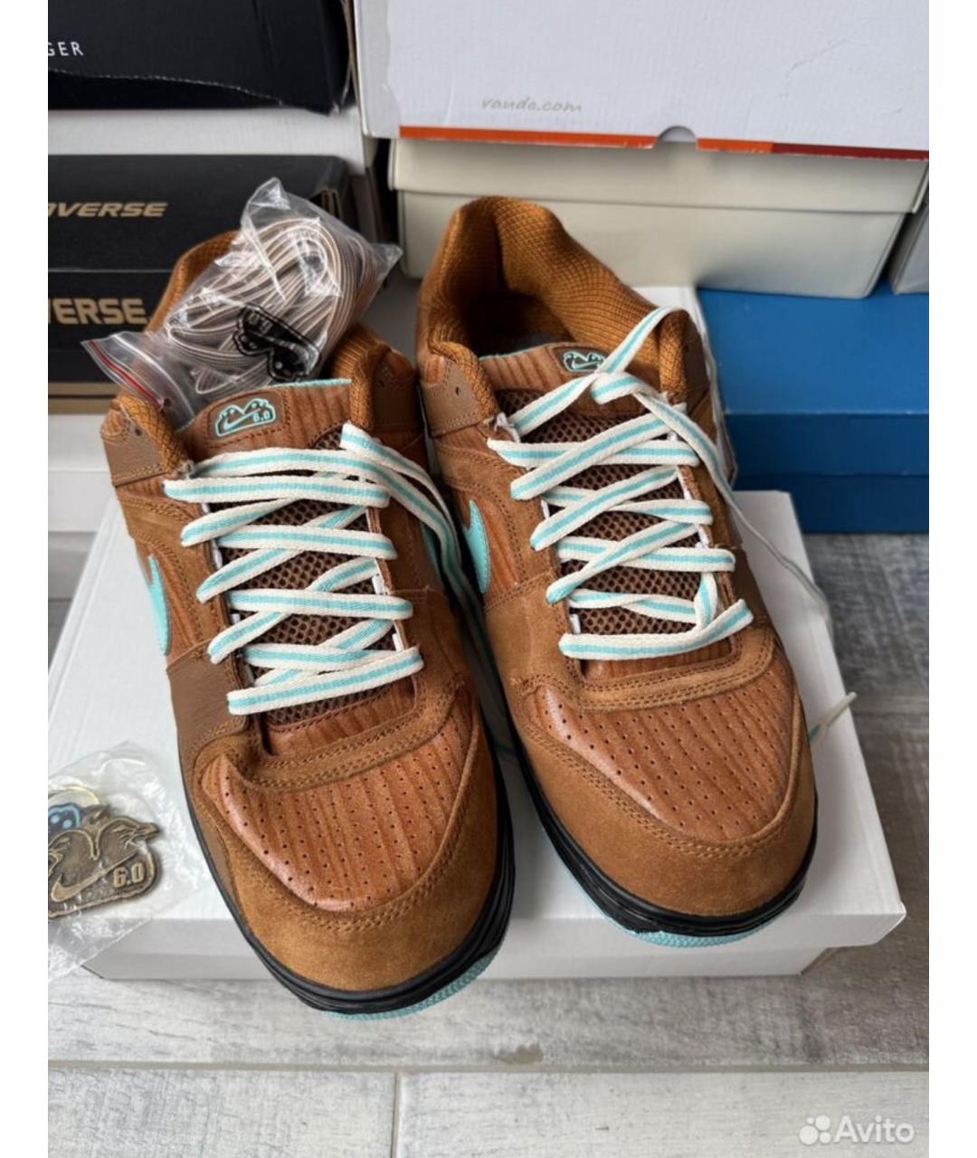 NIKE Коричневые кожаные низкие кроссовки / кеды, фото 2