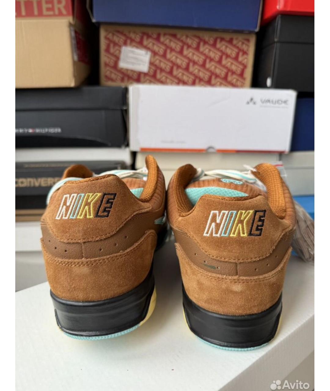 NIKE Коричневые кожаные низкие кроссовки / кеды, фото 4