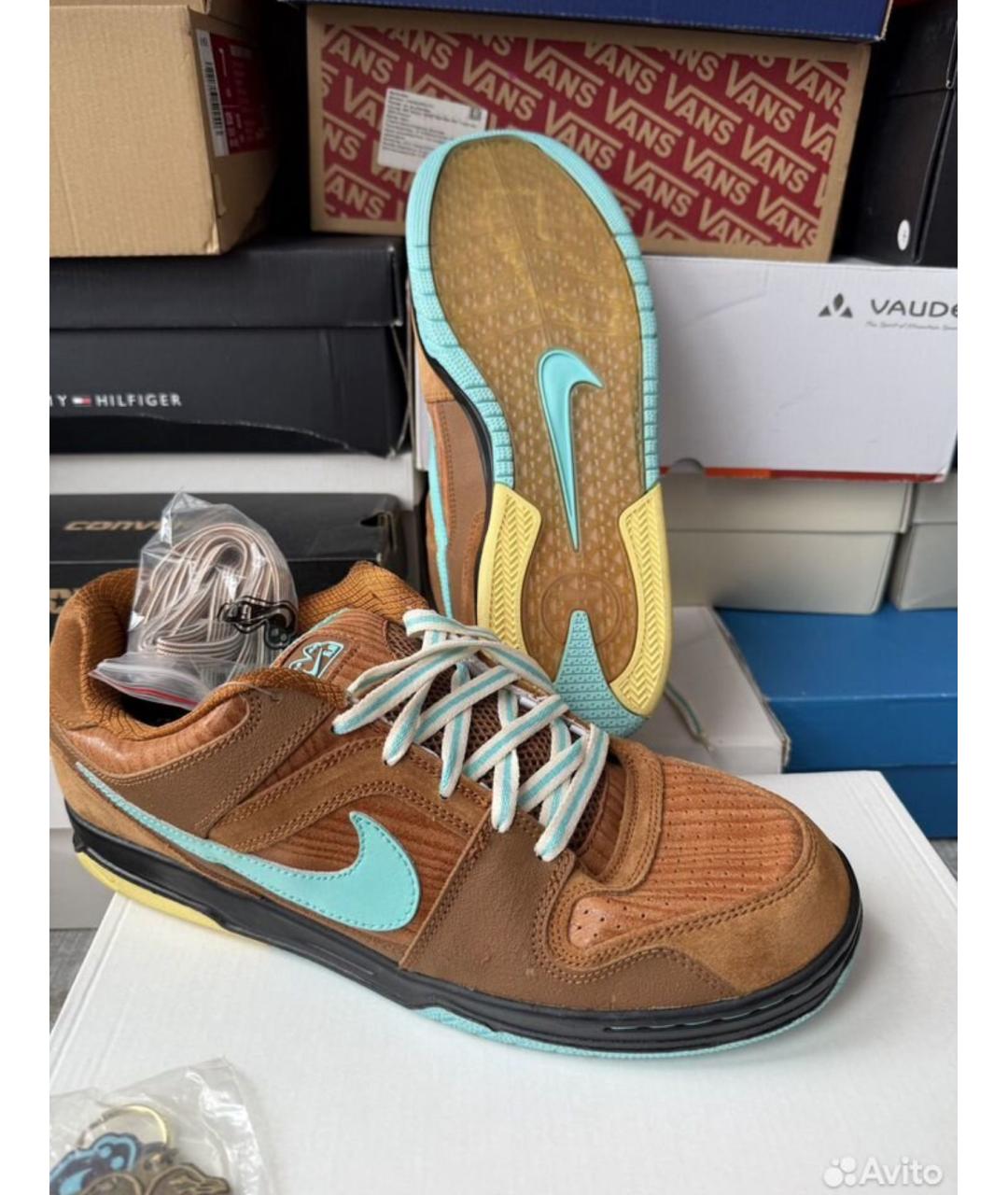 NIKE Коричневые кожаные низкие кроссовки / кеды, фото 3