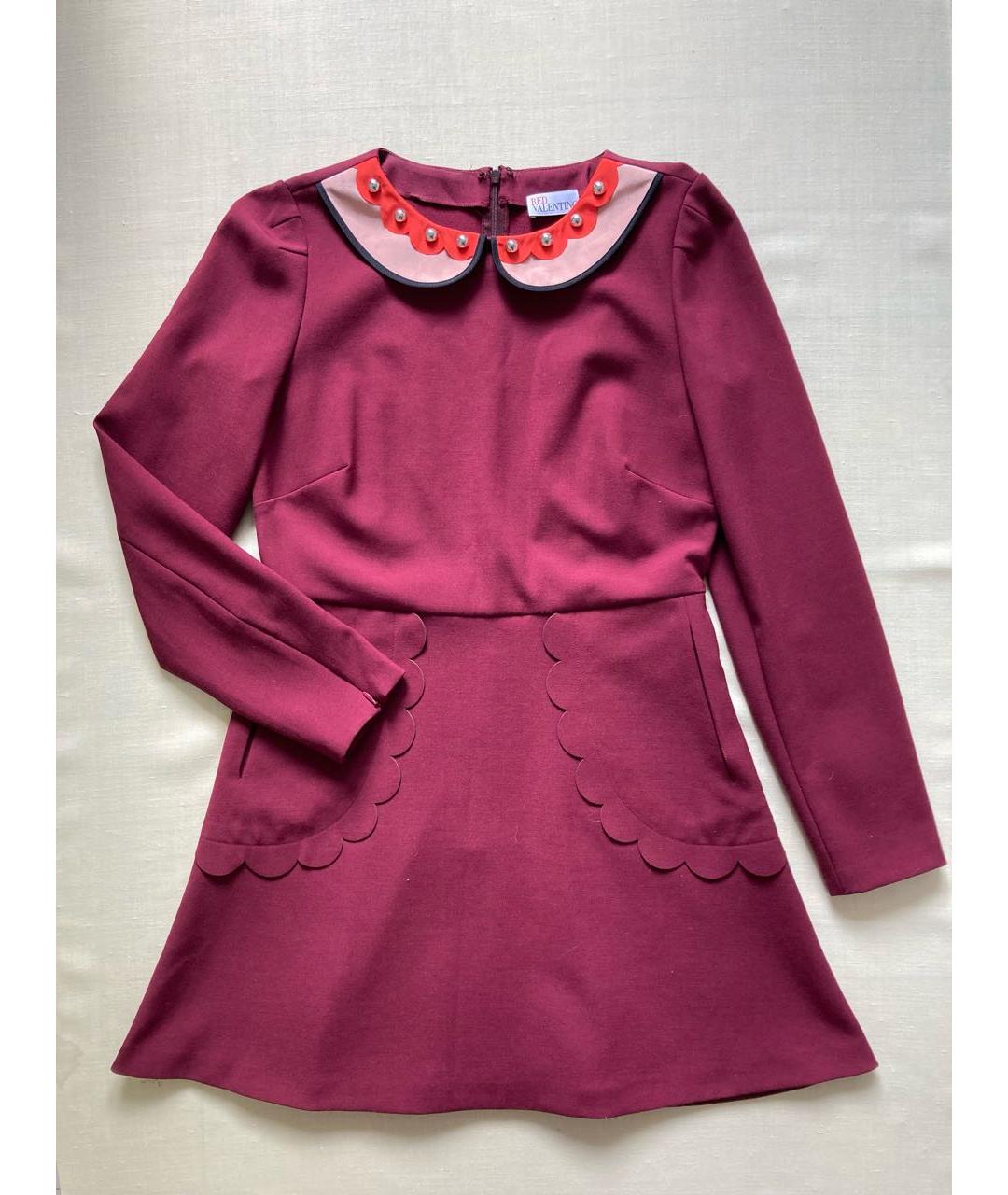RED VALENTINO Бордовое вискозное повседневное платье, фото 5