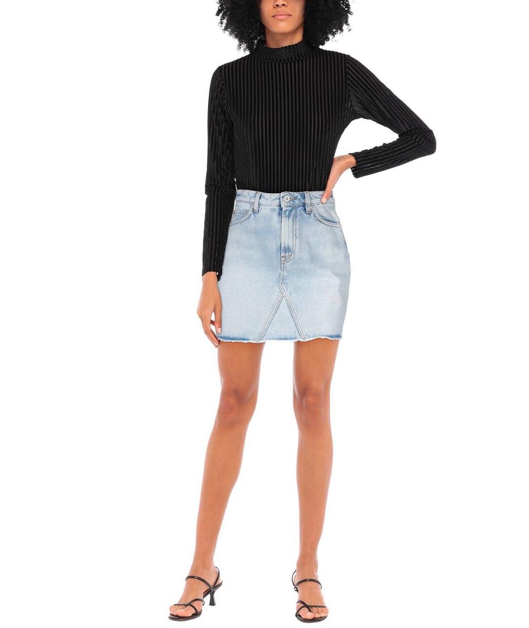 HERON PRESTON Голубая хлопковая юбка мини, фото 2