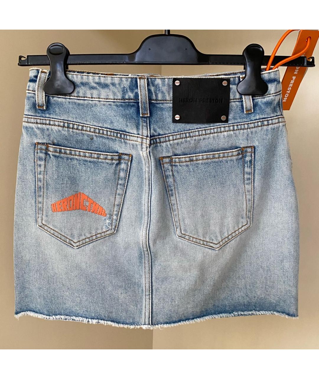 HERON PRESTON Голубая хлопковая юбка мини, фото 5