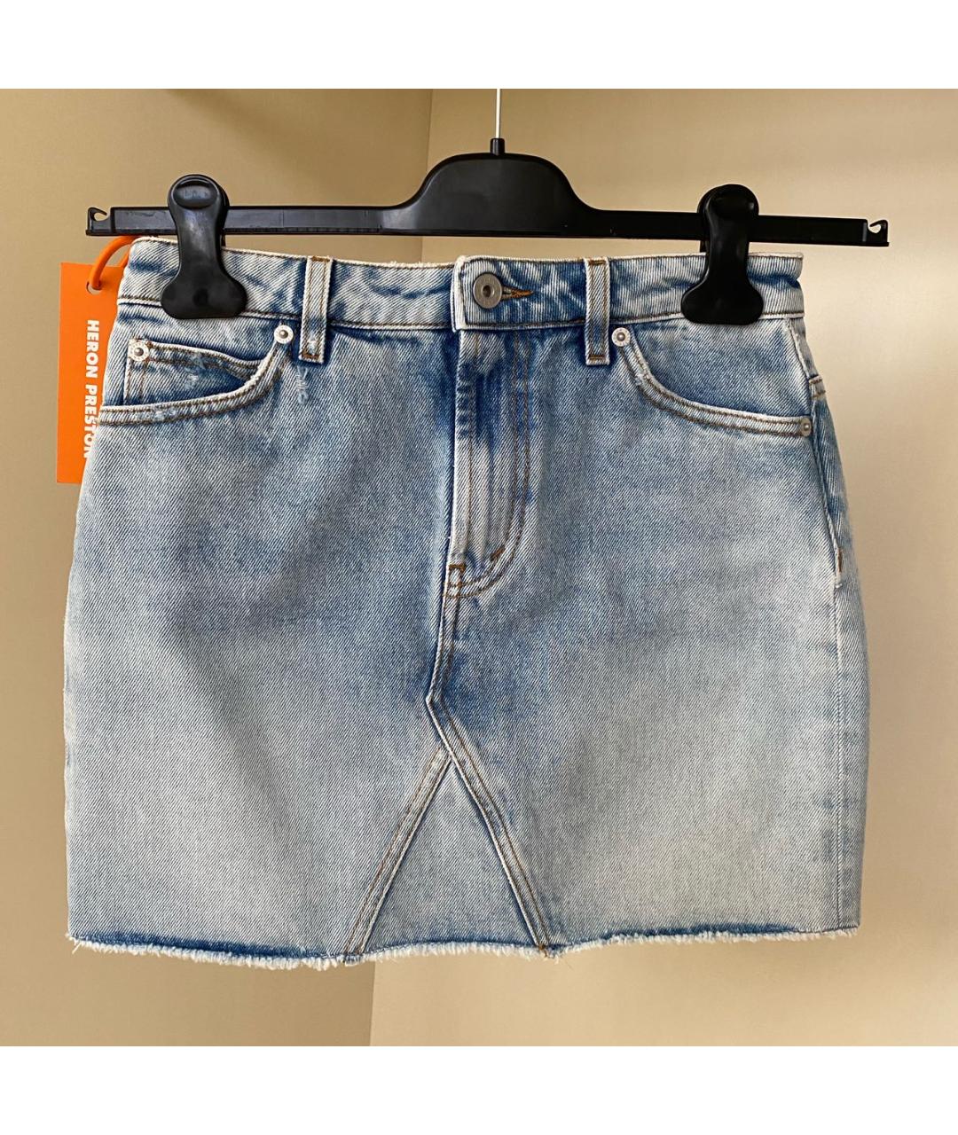 HERON PRESTON Голубая хлопковая юбка мини, фото 4