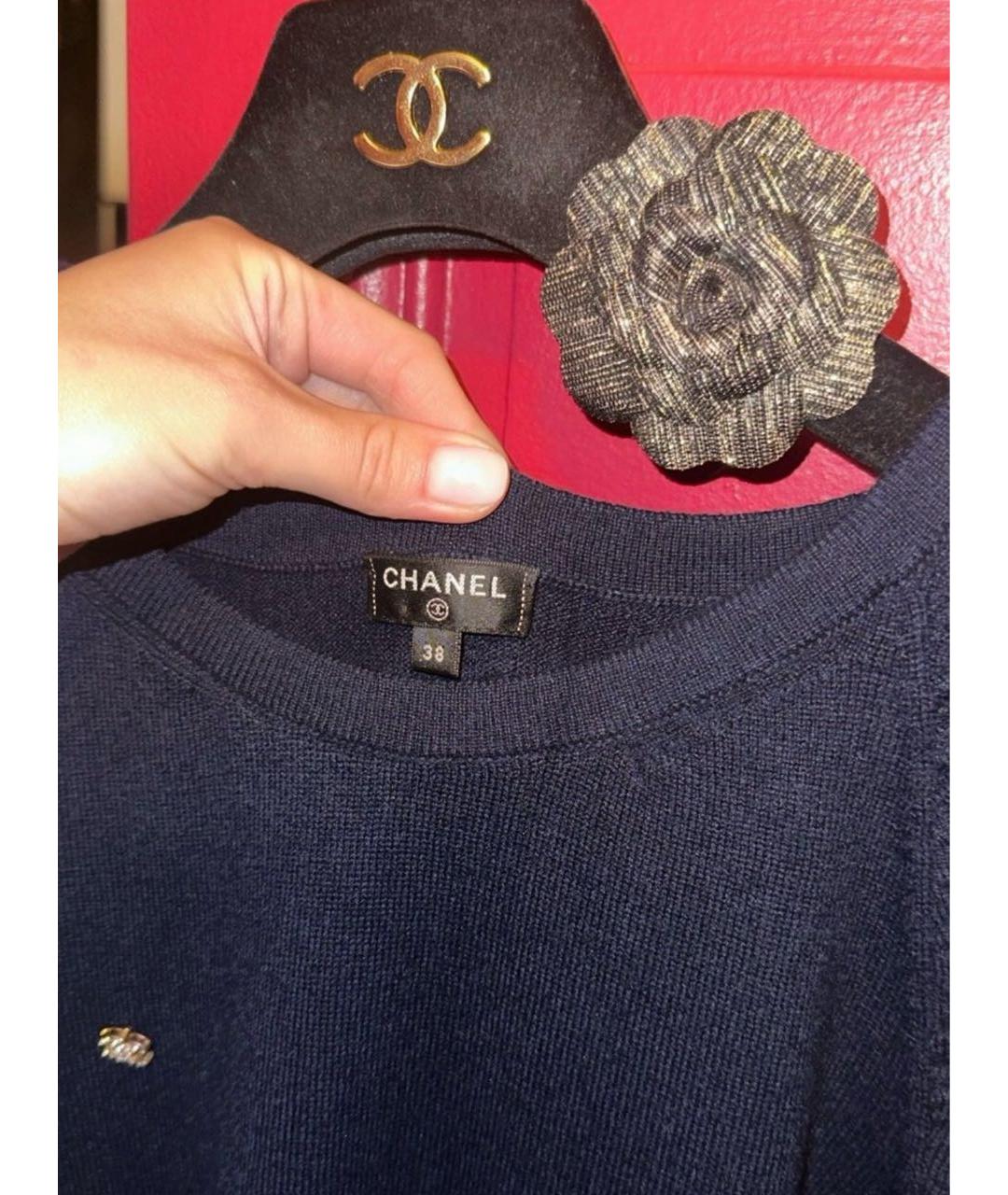 CHANEL Темно-синее кашемировое повседневное платье, фото 4