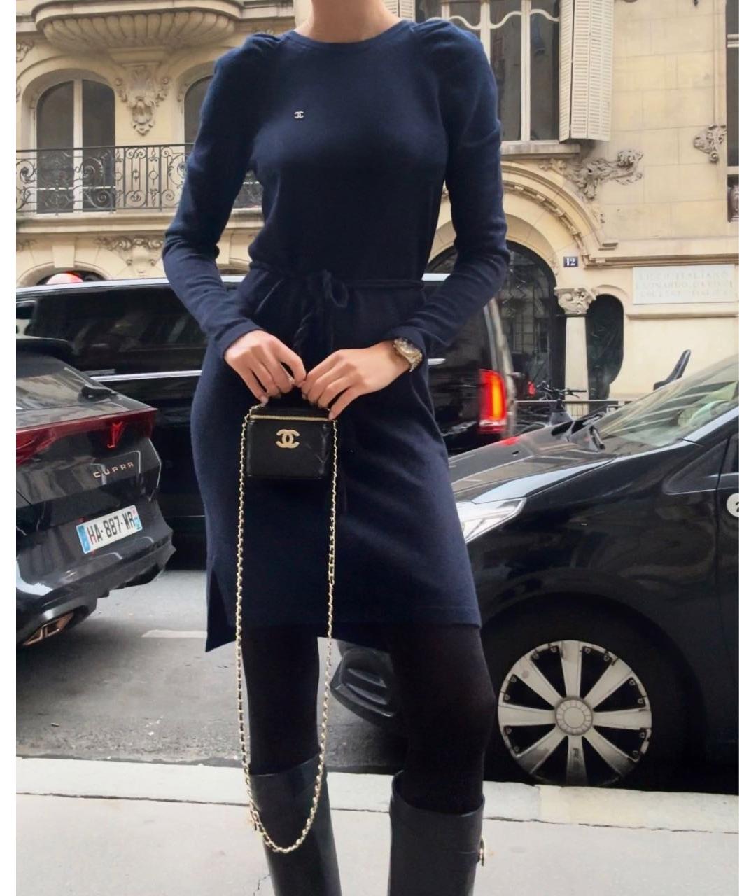 CHANEL Темно-синее кашемировое повседневное платье, фото 6