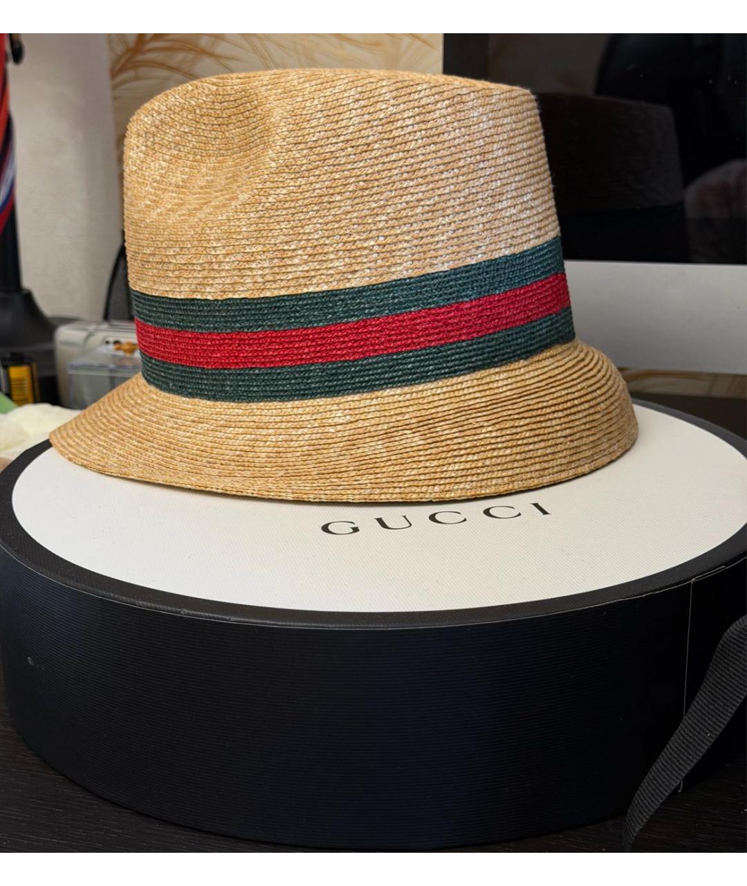 GUCCI Бежевая соломенная шляпа, фото 5