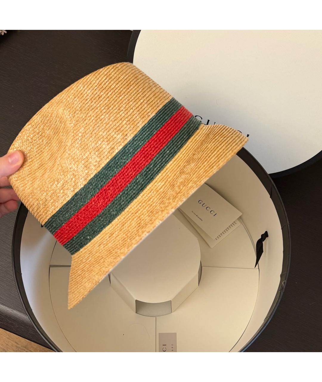 GUCCI Бежевая соломенная шляпа, фото 4