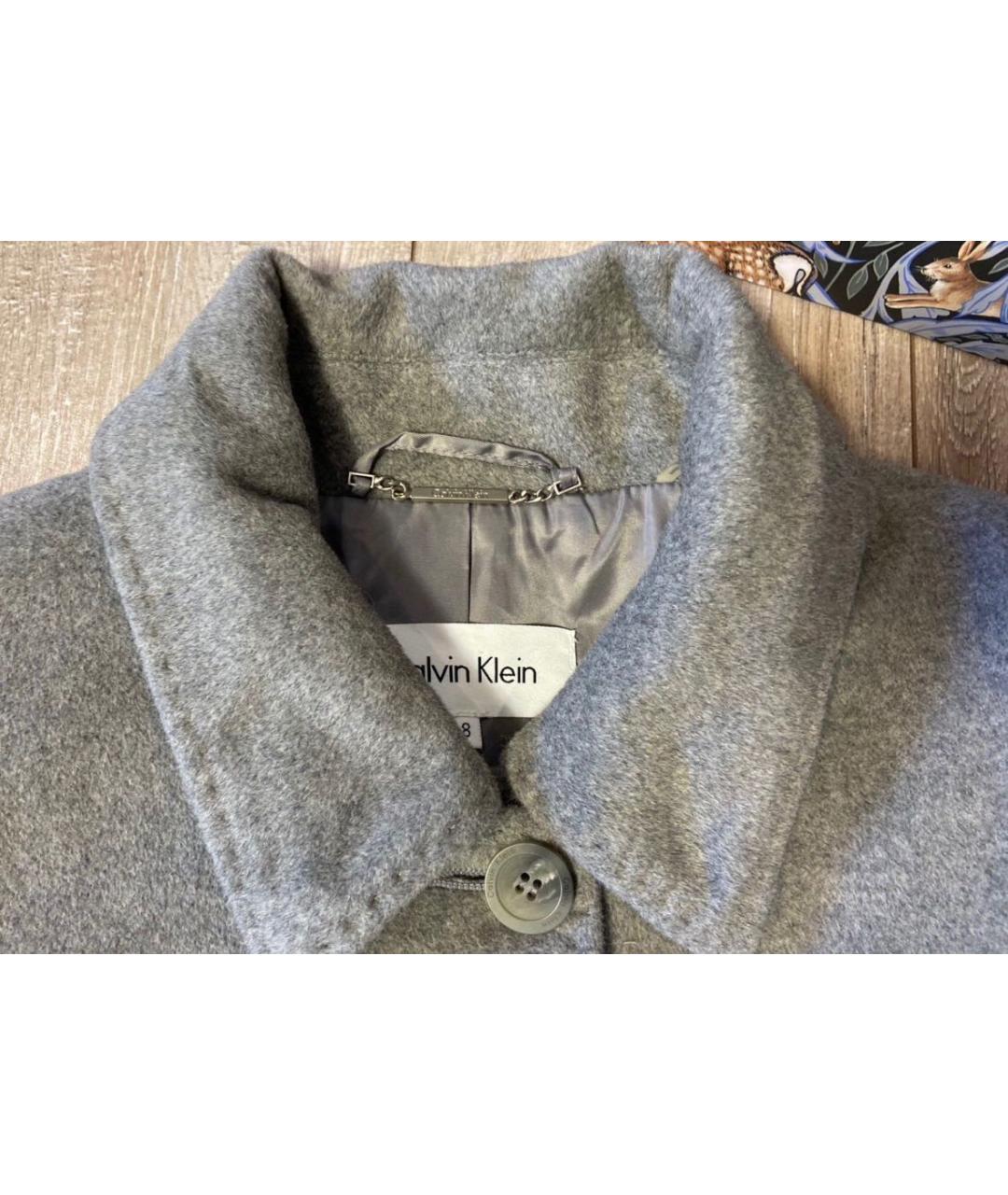 CALVIN KLEIN Серое шерстяное пальто, фото 5