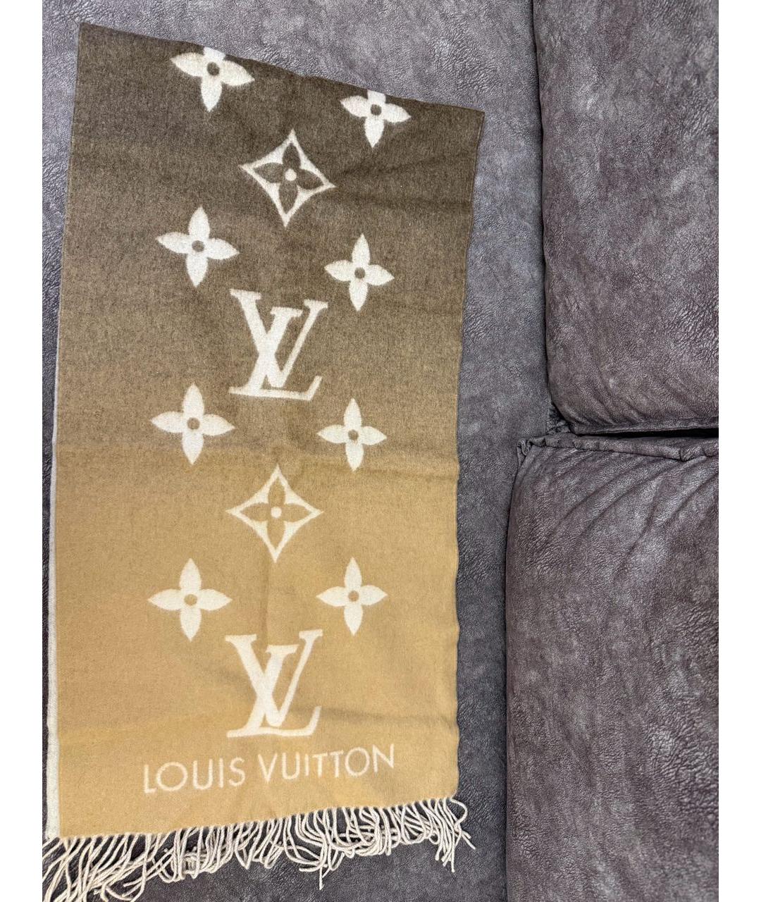 LOUIS VUITTON Коричневый кашемировый шарф, фото 2