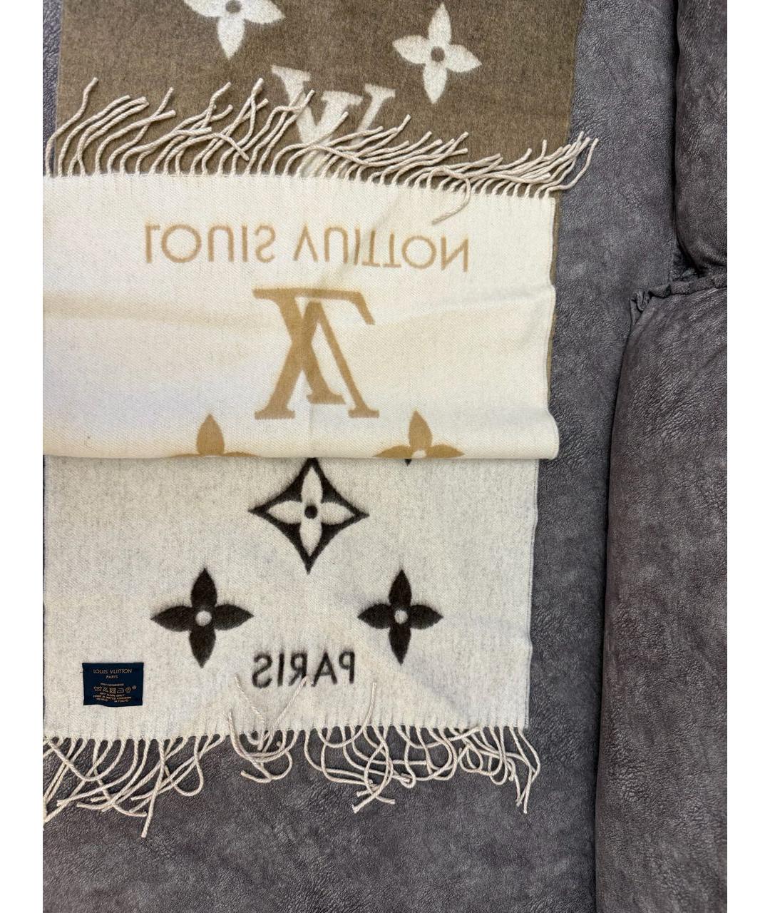 LOUIS VUITTON Коричневый кашемировый шарф, фото 4