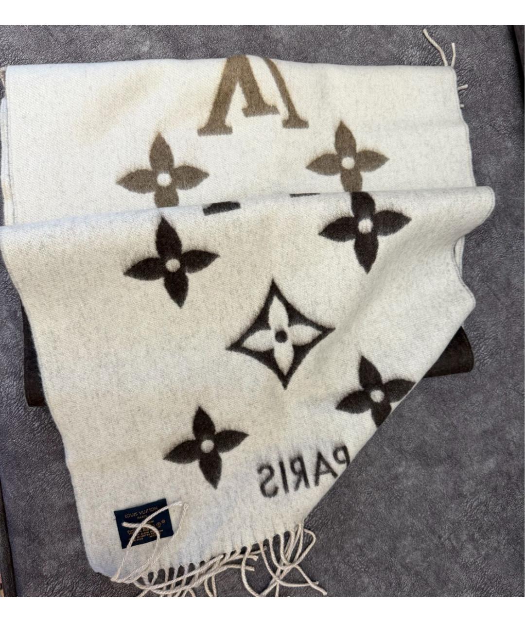 LOUIS VUITTON Коричневый кашемировый шарф, фото 5