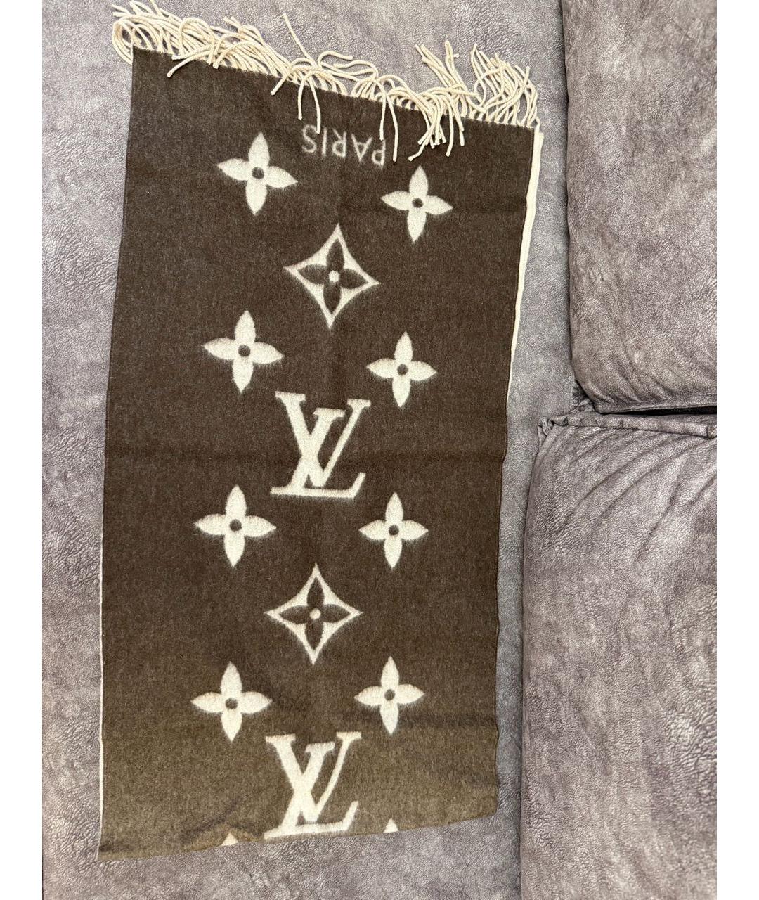 LOUIS VUITTON Коричневый кашемировый шарф, фото 6