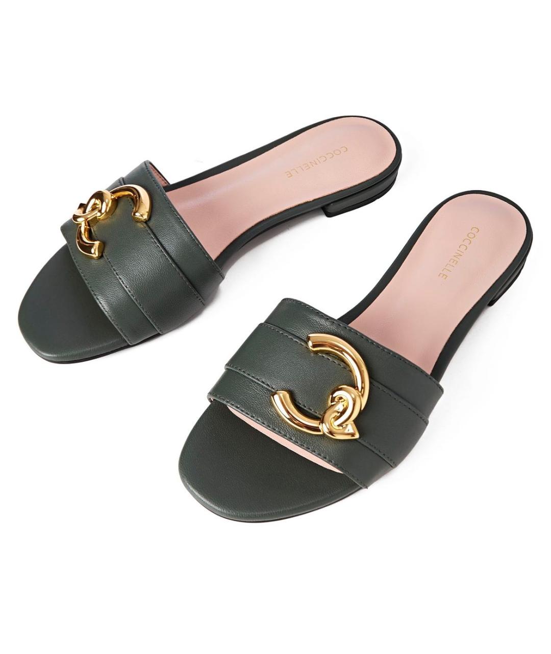 COCCINELLE Зеленые кожаные шлепанцы, фото 2