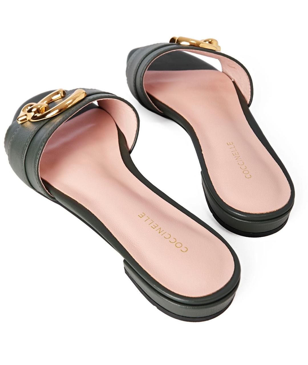 COCCINELLE Зеленые кожаные шлепанцы, фото 4