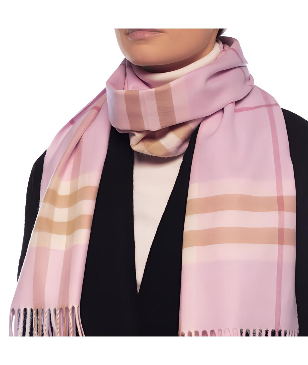 BURBERRY Розовый шерстяной шарф, фото 2