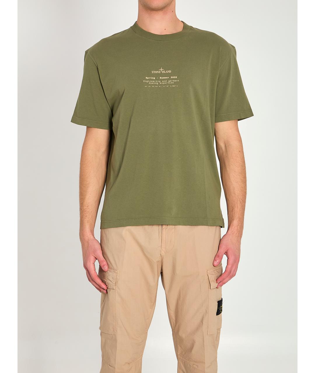 STONE ISLAND Зеленая хлопковая футболка, фото 2