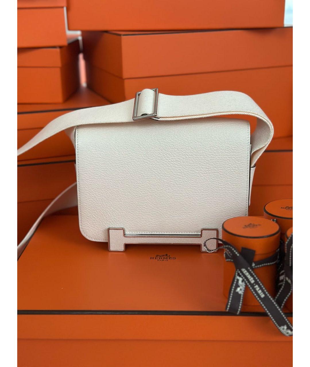 HERMES Белая кожаная сумка через плечо, фото 9