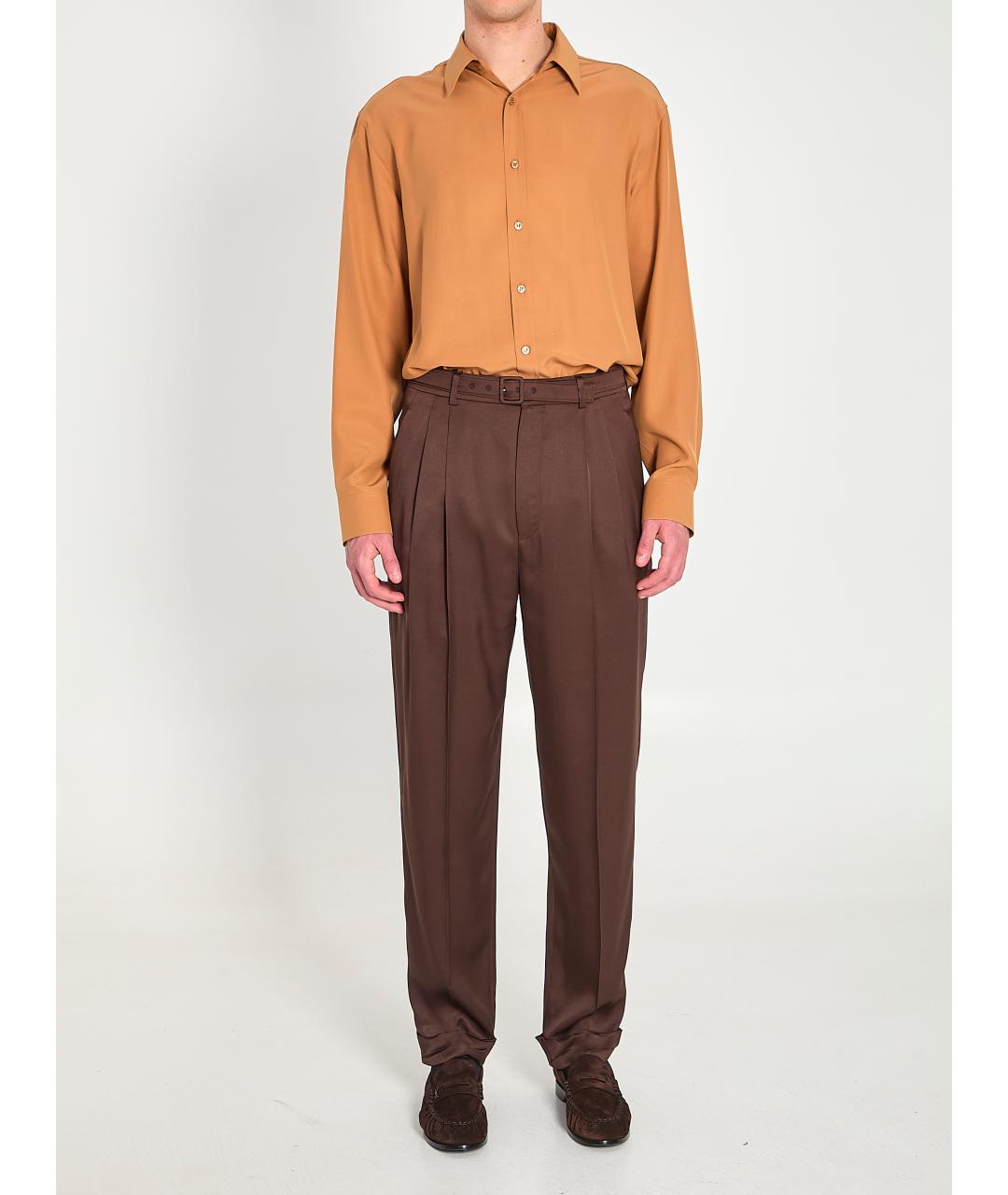 SAINT LAURENT Коричневая шелковая кэжуал рубашка, фото 6