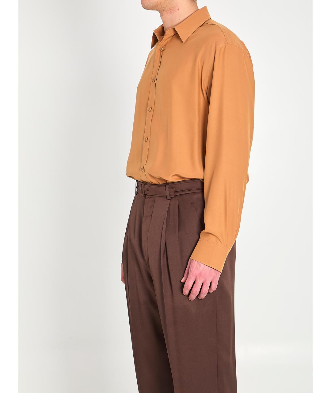 SAINT LAURENT Коричневая шелковая кэжуал рубашка, фото 3