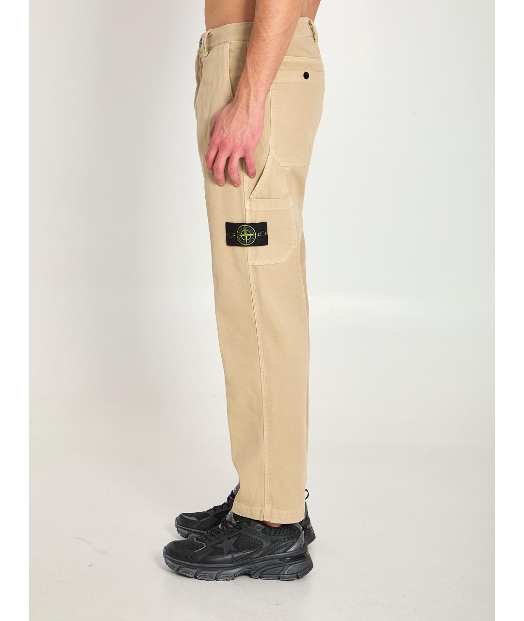 STONE ISLAND Бежевые хлопковые повседневные брюки, фото 4