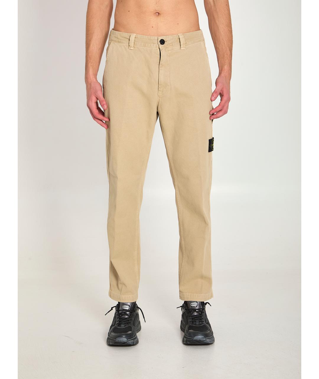 STONE ISLAND Бежевые хлопковые повседневные брюки, фото 2
