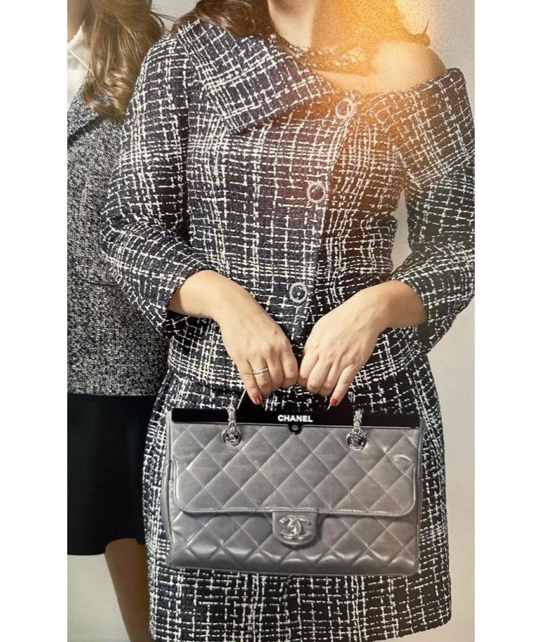 CHANEL Серая кожаная сумка с короткими ручками, фото 7
