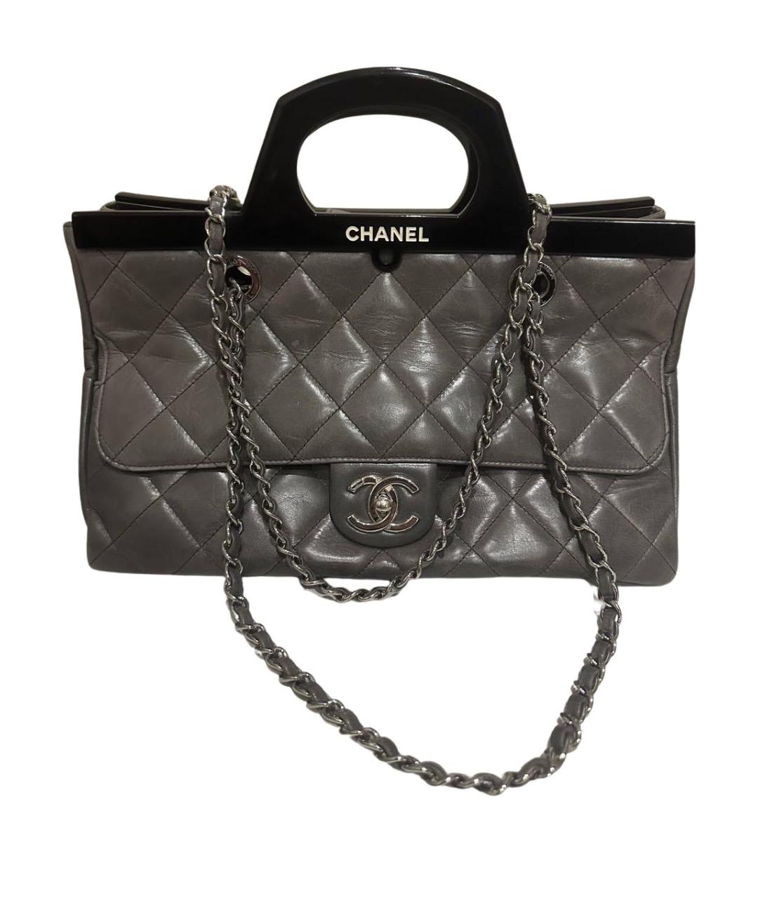 CHANEL Серая кожаная сумка с короткими ручками, фото 1