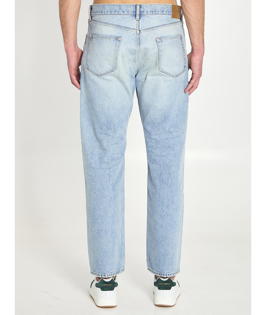 SAINT LAURENT Голубые хлопковые прямые джинсы, фото 3